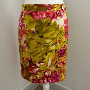 J. Crew Chartreuse/Pink Cotton Pencil Skirt sz 4